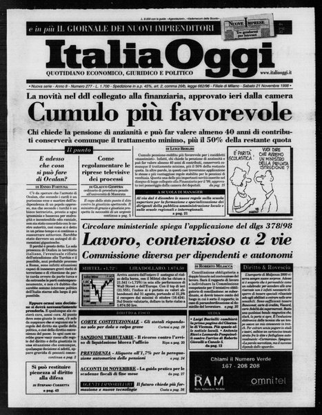 Italia oggi : quotidiano di economia finanza e politica